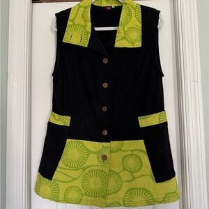 Black and Green Button-Up Vest